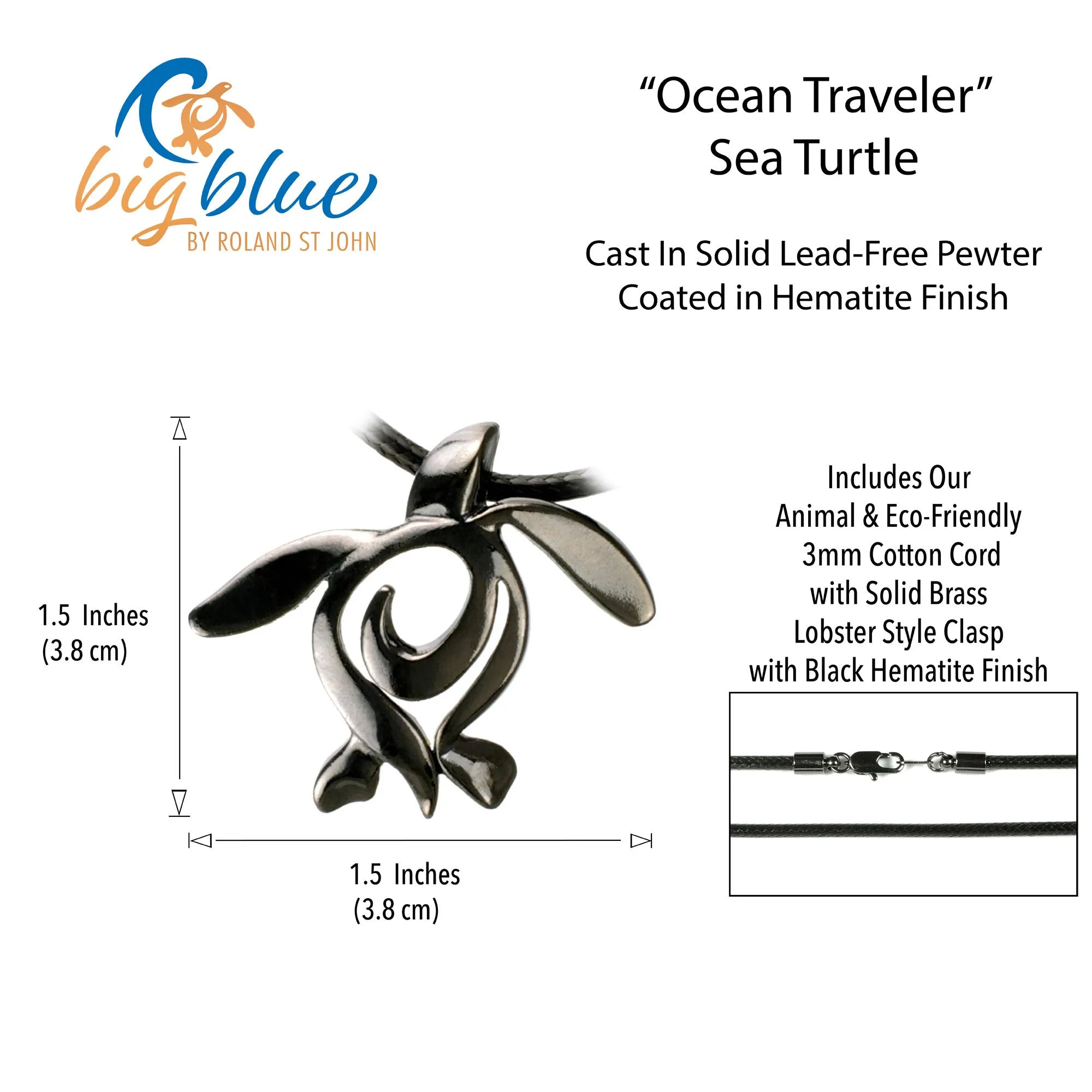 Sea Turtle Necklace Hematite Turtle Pendant-Sea Turtle Gift for Men and Women, Jet Black Turtle Necklace, Honu Turtle Necklace, Gifts for Turtle Lover