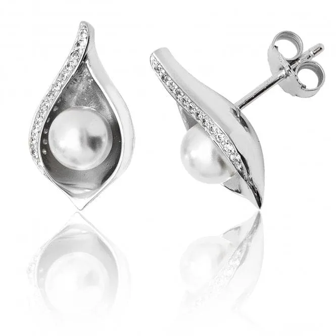 Silver & Co Shell Design Pearl Cubic Zirconia Stud Earrings SEG0061CZ