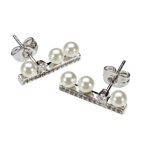 Simple Rhinestone Crystal Pearl Ear Stud Earrings Gold Silver Plated