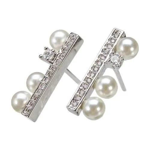 Simple Rhinestone Crystal Pearl Ear Stud Earrings Gold Silver Plated