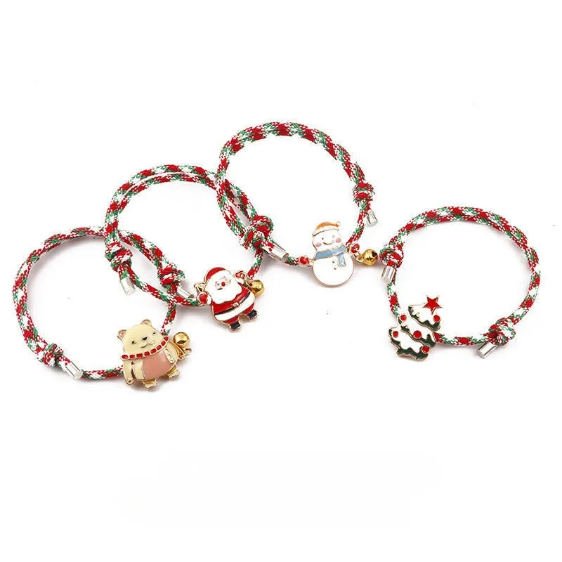 Sisslia Christmas Gift Knitting Couples Adjustable 2024 New Cartoon Cute Snowman Elk Bracelet for Woman