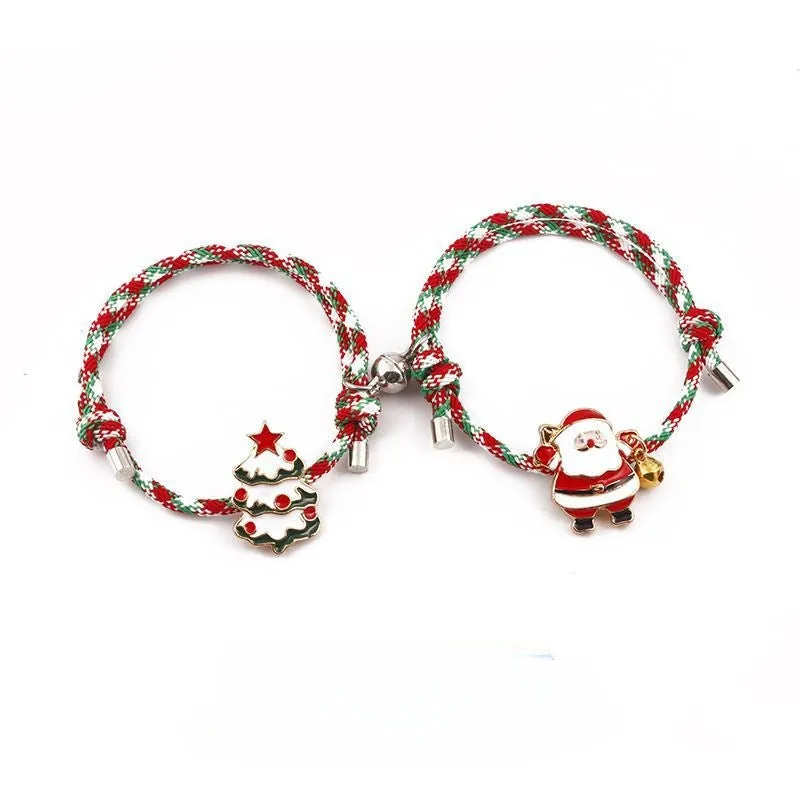 Sisslia Christmas Gift Knitting Couples Adjustable 2024 New Cartoon Cute Snowman Elk Bracelet for Woman