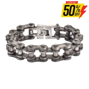 SK1700 Distressed Antique Finish 3/4" Wide THICK LINK Men's Stainless Steel Motorcycle Chain Bracelet