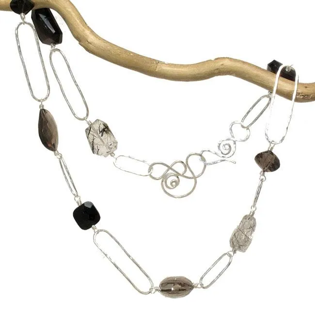 Smoky and Crystal Quartz Black Onyx Necklace NK369 by Calico Juno Designs, Bonnie Riconda