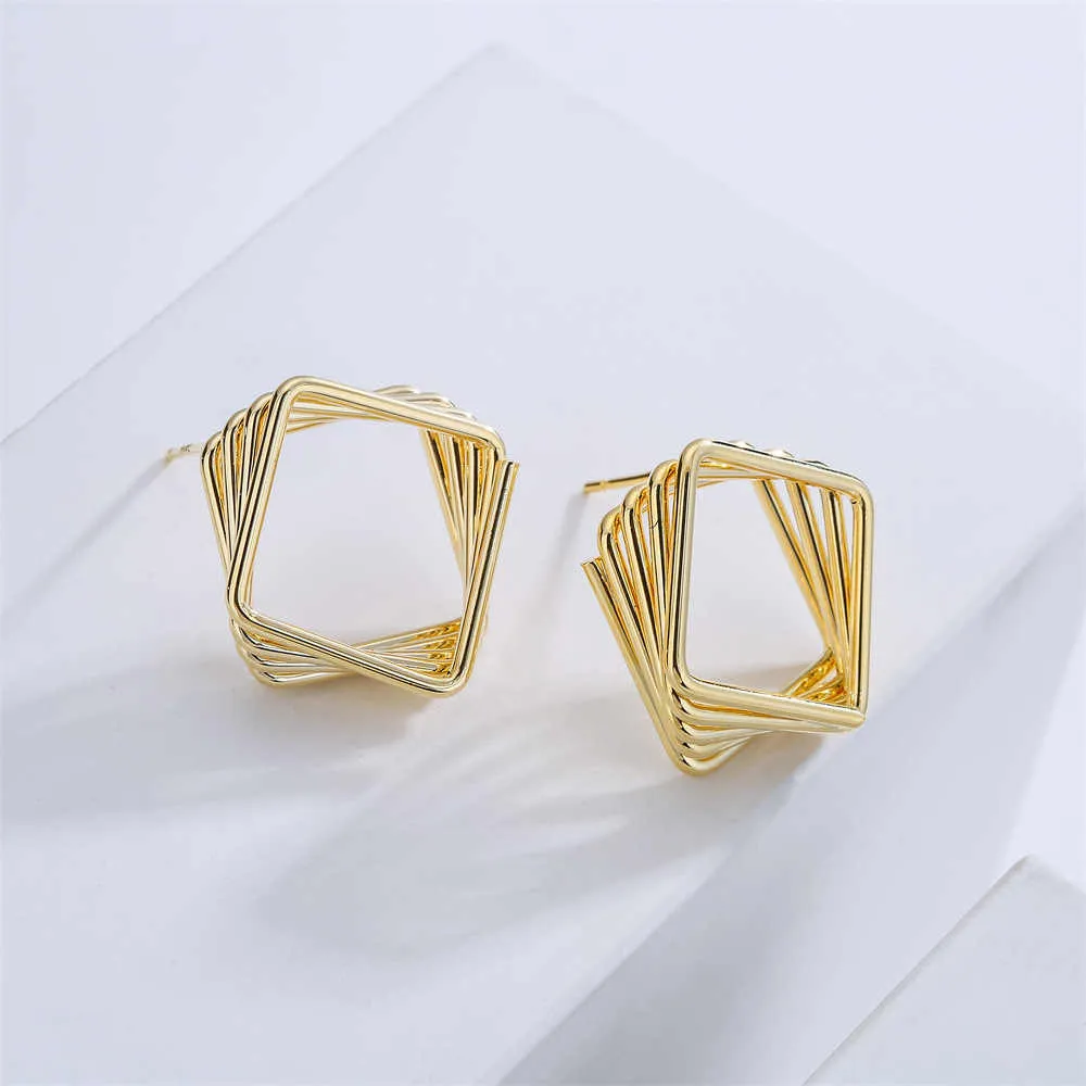 Square Gold Hoop Simple Geometric Stud for Women | 18K Yellow Gold Plated | Polished Finish