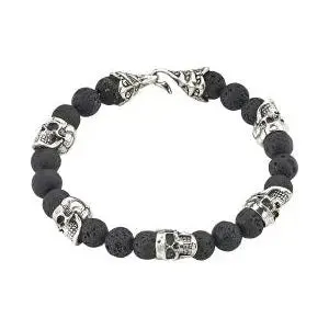 SS SKULL HEAD AND LAVA BEADED BRACELET