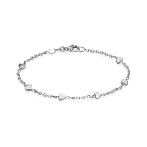 STERLING SILVER 7-INCH HEART AND CABLE CHAIN LINK BRACELET