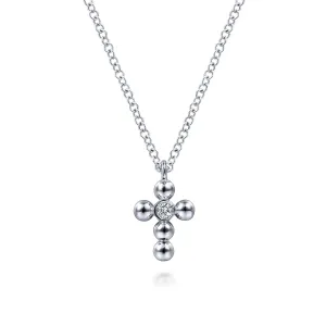 Sterling Silver Natural Diamond Cross 17.5 inch Necklace