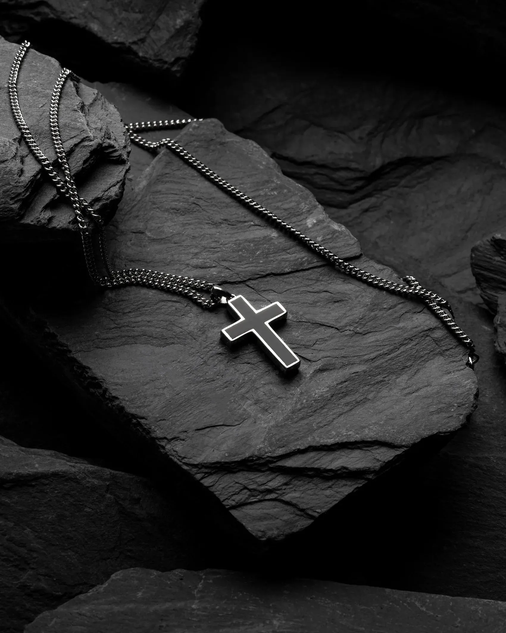 Stone Cross Pendant - Black Onyx