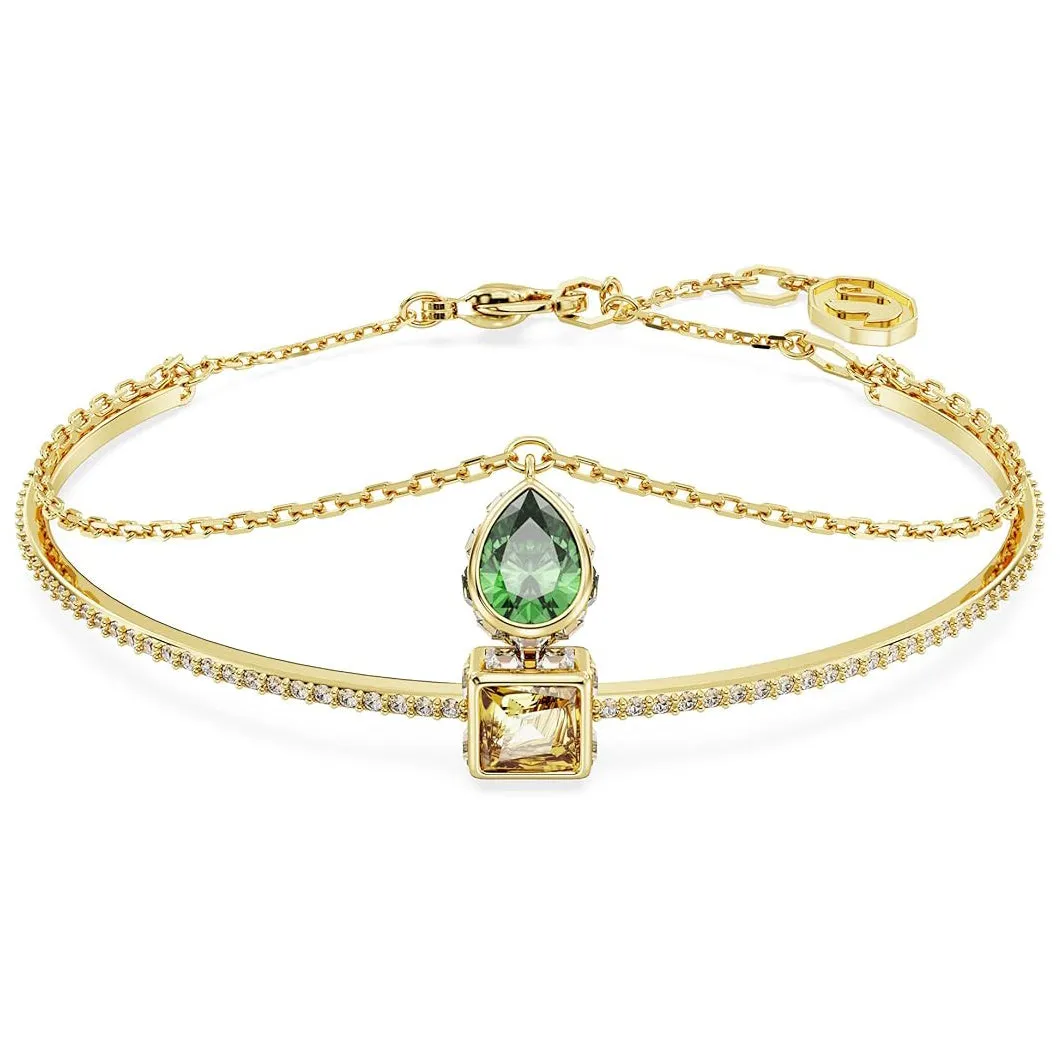 Swarovski Part of the Chrome Collection Women's Green and Amber Mixed-Cut Stones in a Gold-Tone Finished Setting Chroma Bangle Bracelet - 5662924