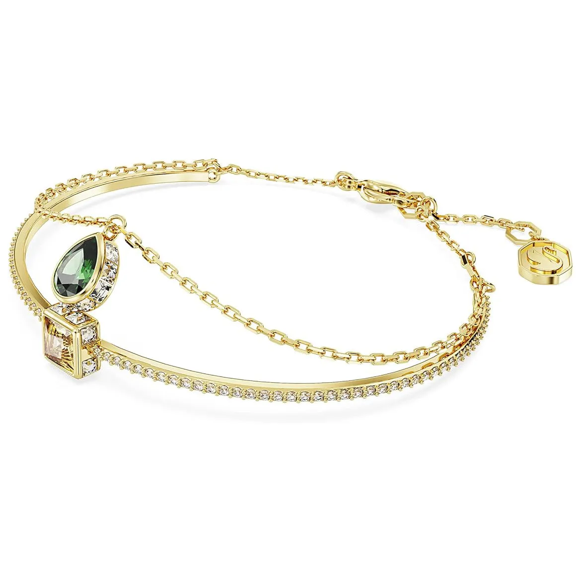 Swarovski Part of the Chrome Collection Women's Green and Amber Mixed-Cut Stones in a Gold-Tone Finished Setting Chroma Bangle Bracelet - 5662924