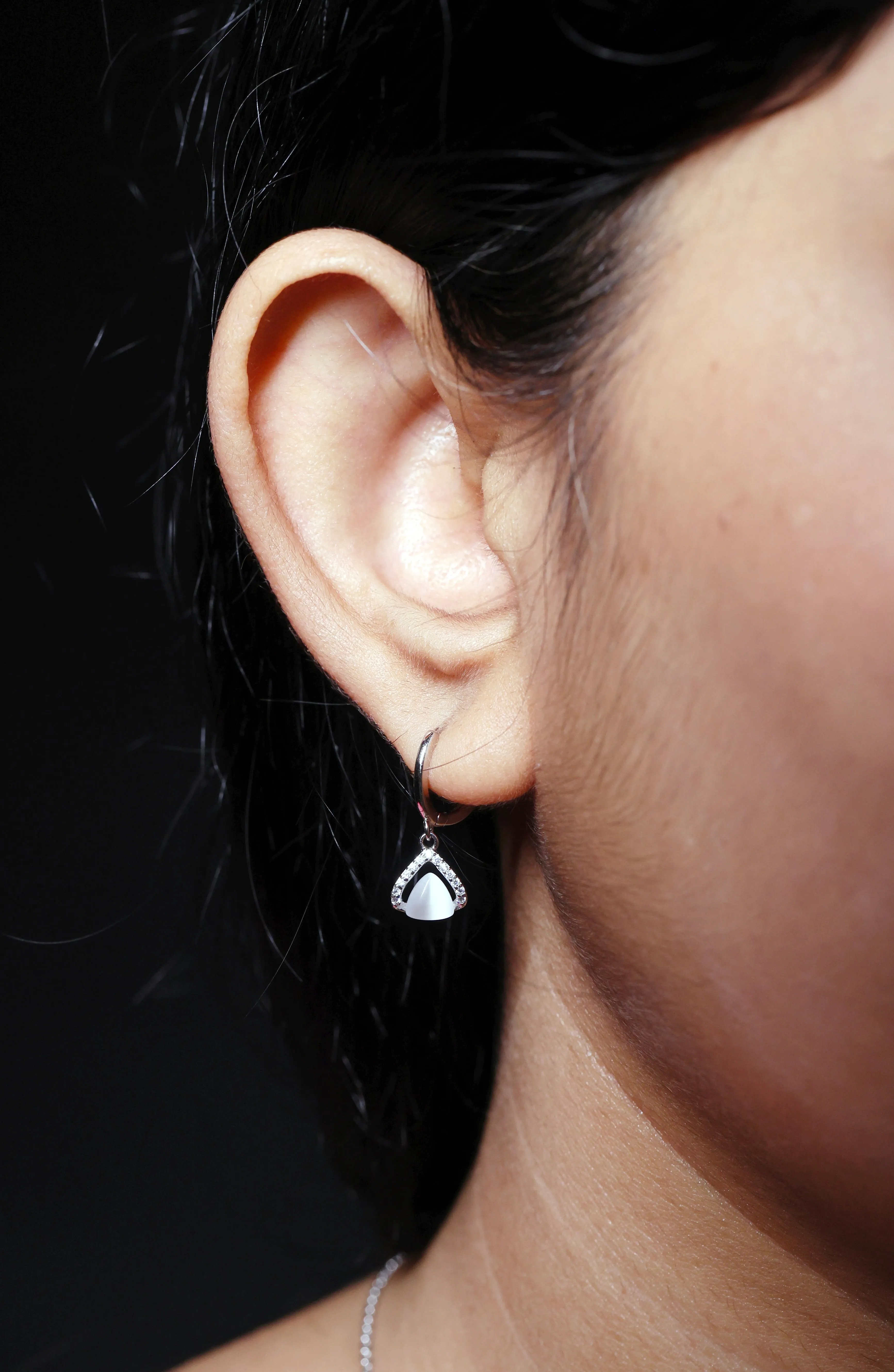 Tiny triangular silver hoop earrings