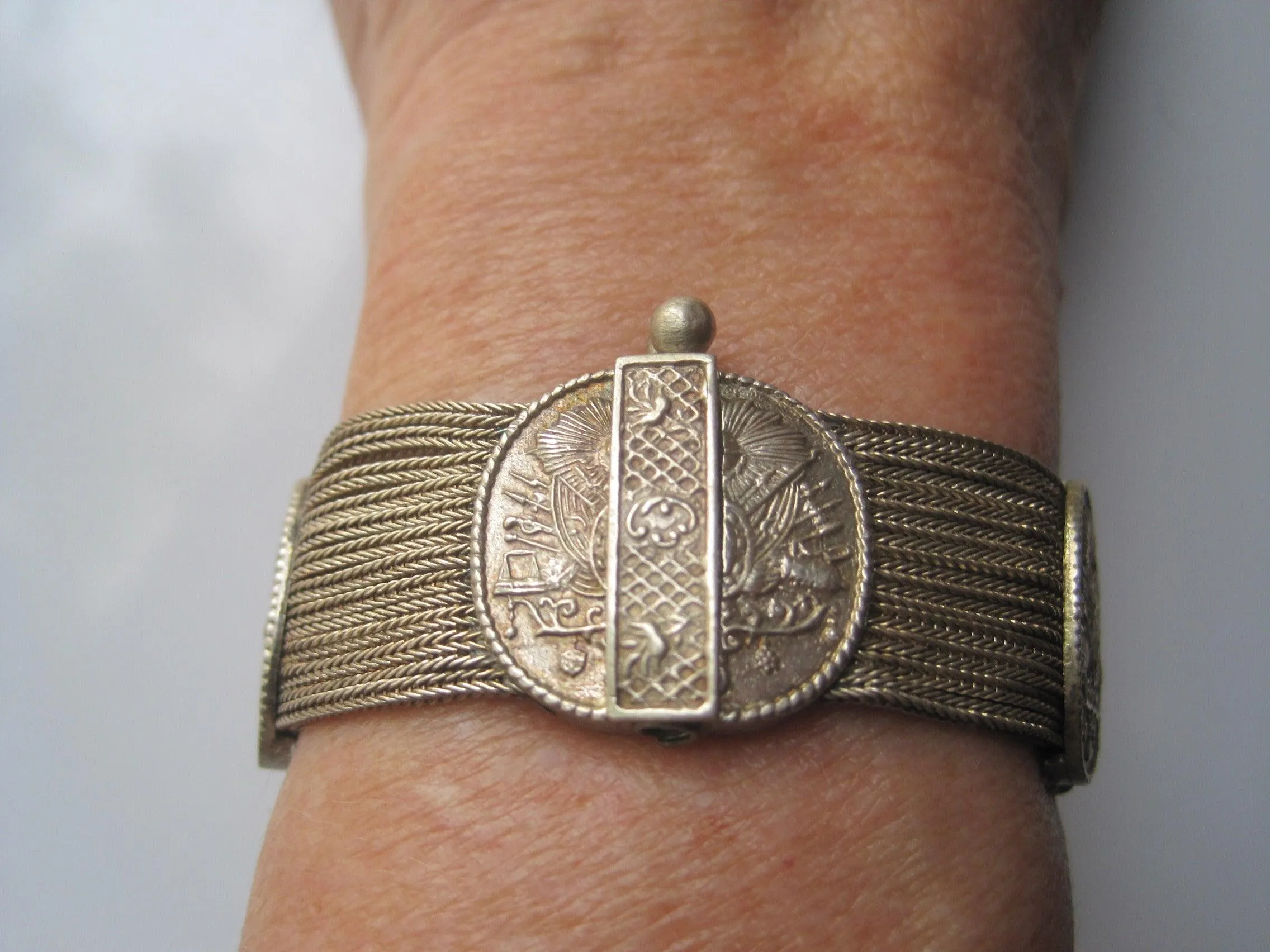 Vintage Turkish Silver Multi Chain Mesh Bracelet